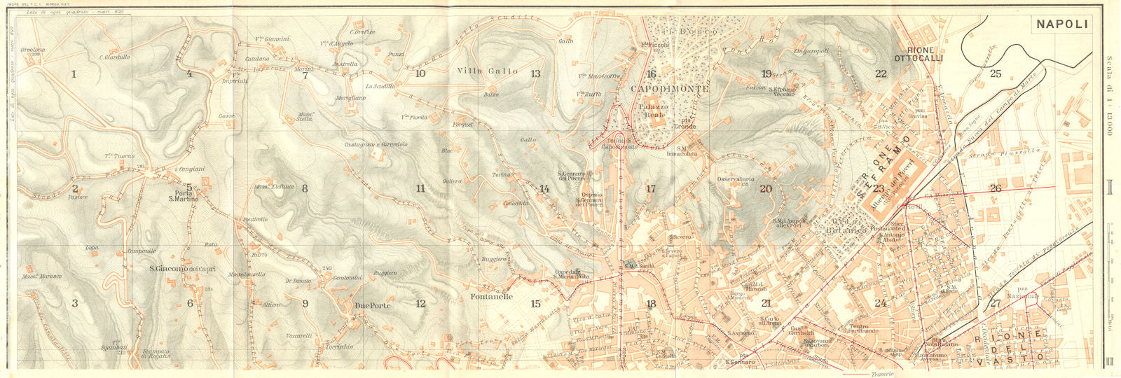 ITALY. Napoli section I of III 1925 old vintage map plan chart